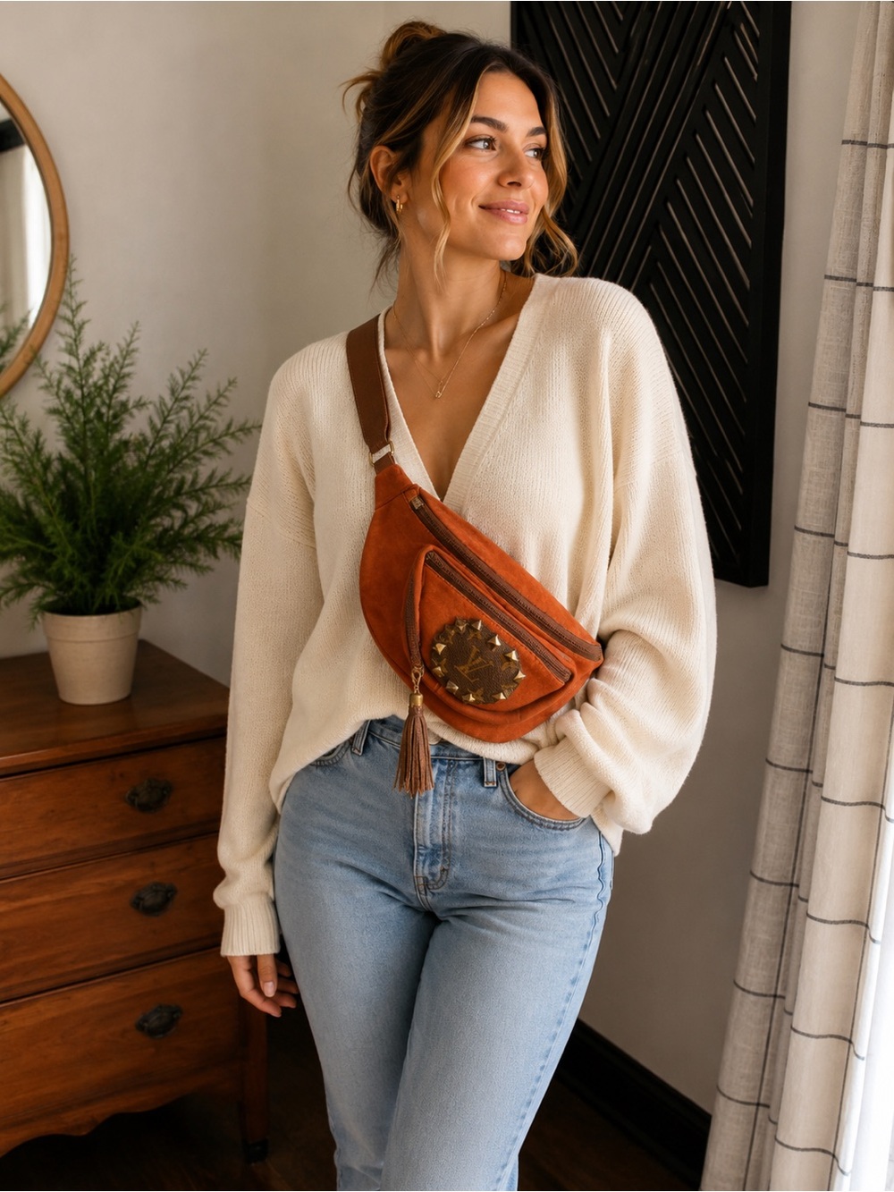 Custom Brown-Orange Suede Crossbody Bag